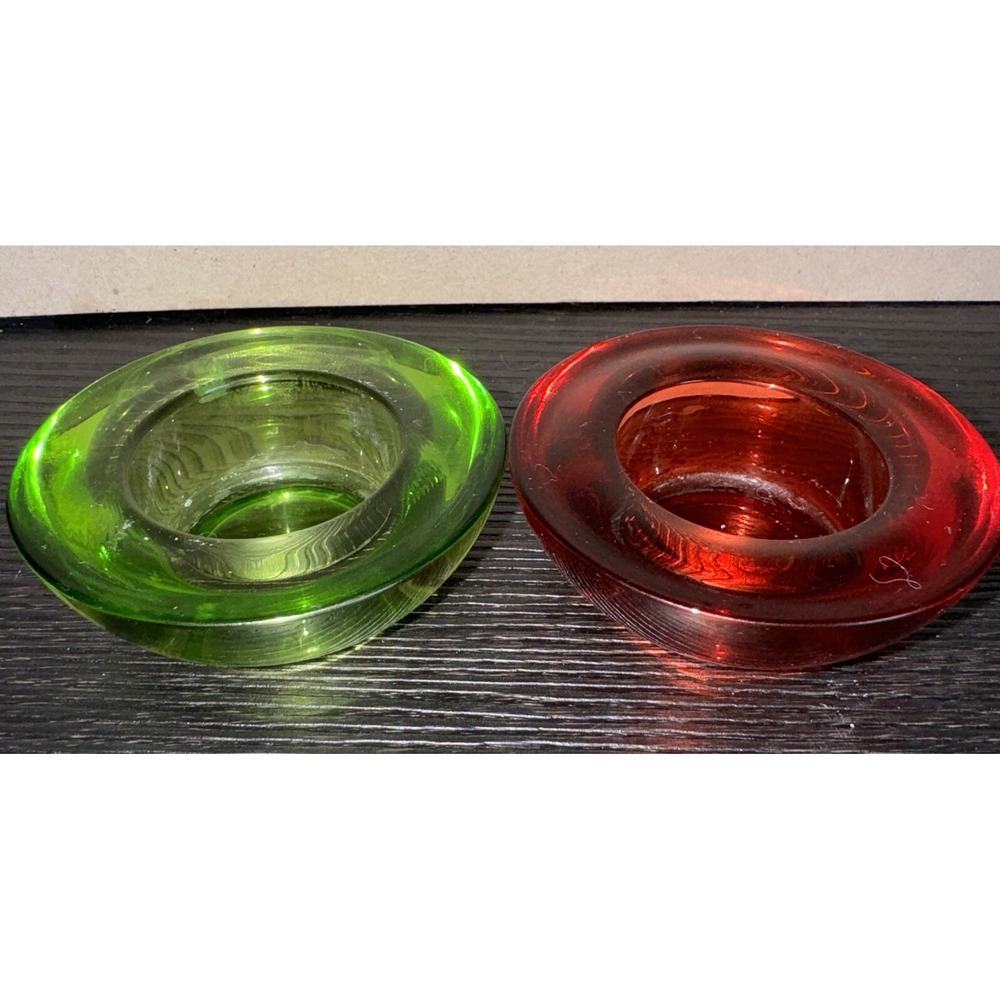 Crate & Barrel Glass Red And Green Tea Lights Candleโ Votive Holder
